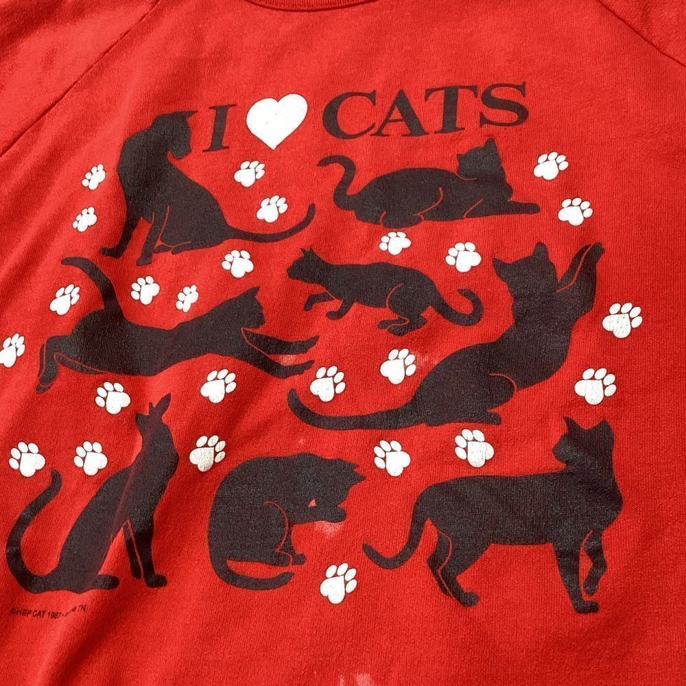 Vintage Cat-Themed Sweatshirt Alore Brand I Love Cats Red Sweatshirt Black Cats